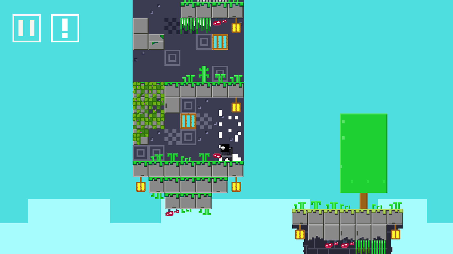 Teal pit with moving hazards